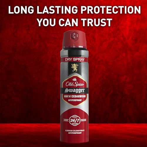 Old Spice Dry Spray Antiperspirant Deodorant for Men, 24/7 Sweat & Odor Protection, 24/7 Sweat Defense & Lasting Freshness, Swagger with Cedarwood Scent, 4.3 oz (Pack of 2)