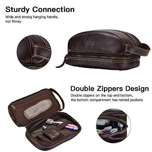 Travel Toiletry Organizer Dopp Kit Water-resistant Genuine Leather Shaving Bag for Toiletries Accessories For Men Women (Dark Brown)