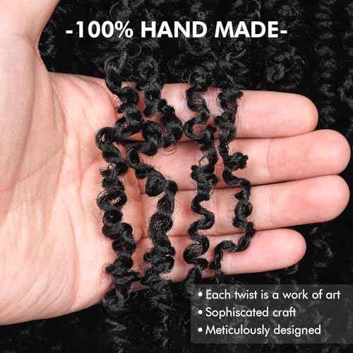 Yanky Twist Crochet Hair - 12 Inch 8 Packs (240 Strands) Natural Black Pre-twisted Fluffy Spring Passion Micro Mini Twist, Pre-Looped Mid-Length Curly Crochet Braids (12 Inch, 1B-8P)
