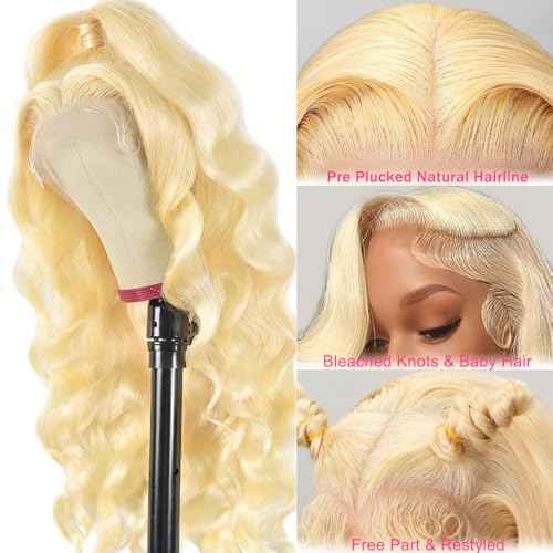 613 Lace Front Wig Human Hair 200 Density 13x6 Body Wave Blonde Wig Human Hair 613 HD Blonde Lace Front Wigs 613 Lace Frontal Wigs Pre Plucked for Women (24 Inch)