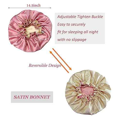 Silk Bonnet for Sleeping Satin Bonnets Double Layer Reversible Hair Cap Bonnet for Women Long Curly Braid Hair (Dusty Pink)