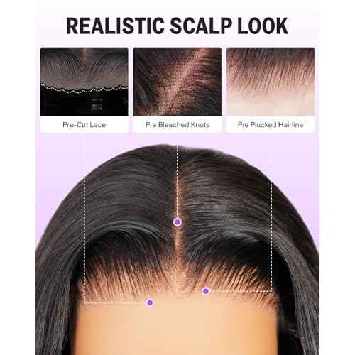 6x5 Glueless Wigs Human Hair Pre Plucked Pre Cut 210% Density for Women Drawstring Wig Human Hair with Baby Hair Wear and Go Body Wave Wig Pre Plucked with Natural Hairline(20 Inch)