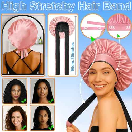 Atgdluk¢ç Reversible Silk Bonnet for Sleeping Women - Double Layer & Color Satin Bonnet, Adjustable Hair Cap for Curly & Textured Hair (Pink & Black)