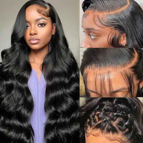 13x6 Lace Front Wigs Human Hair 200% Density HD Transparent Body Wave Lace Front Wigs Human Hair for Women Pre Plucked with Babyhair Natural Black 22Inch