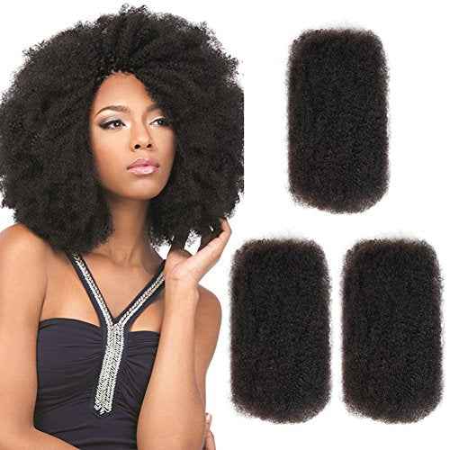 Style Icon 3 Bundles Afro Kinkys Bulk Human Hair (12"/12"/12", Natural Black) - Afro Twist Braids - Kinky Curly Extensions - Dreadlocks - Loc Braiding Hair