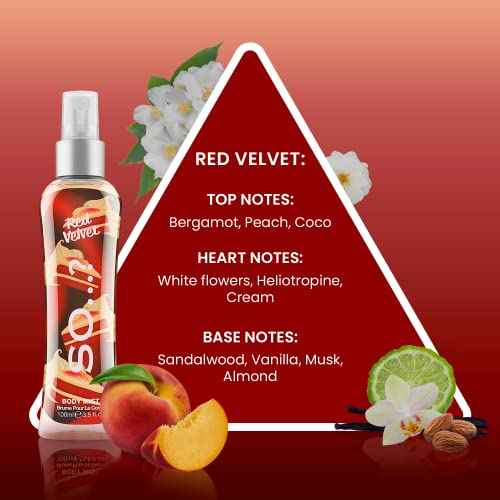 So¡¦? Red Velvet Body Mist - Fruity, Floral, Vanilla Perfume for Women - 6 Hour Wear Body Spray for Women - Cruelty Free - 3.5 oz