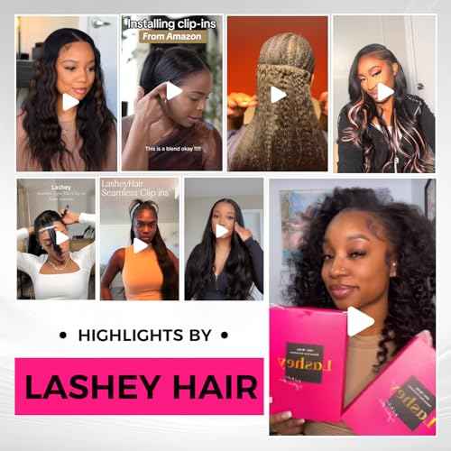 Lashey Hair Extensions Seamless Clip in Real Human Hair Natural Black 18 Inch 110g 7Pcs Kinky Staight Human Hair Extensions Skin Weft Remy Hair for Black Women