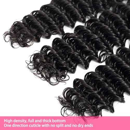 12A Deep Wave Single Bundles Human Hair 26 Inch Brazilian Curly 1 Bundles Human Hair 100% Unprocessed Virgin Wet and Wavy Hair Weave 1B Black