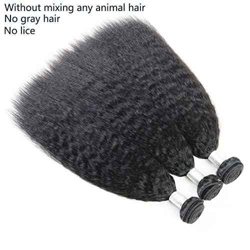 Yaki Straight Weave Human Hair Bundles Kinky Straight Remy Hair 3 Bundles 14 14 14 inch 12A Unprocessed Brazilian Virgin Hair Extensions Natural Color