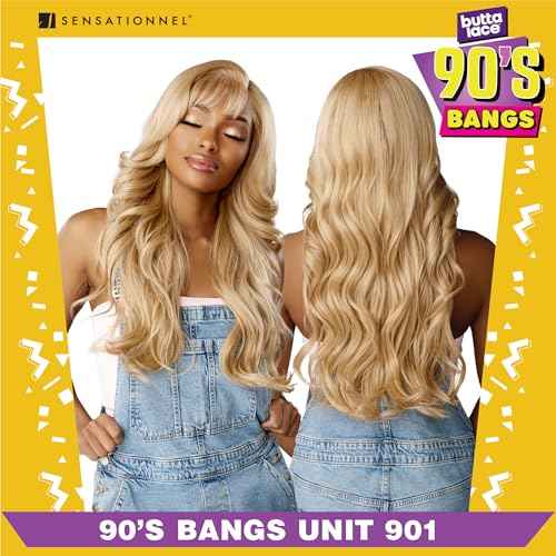 Sensationnel Butta Lace 90Sbangs Wigs - Unit 902 Glueless Wide Deep Part Synthetic Preplucked Hairline (1B OFFBLACK)