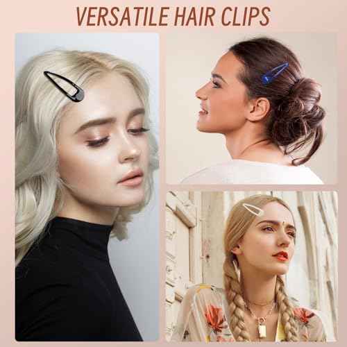 Metal Snap Hair Clips, No Slip Hair Clips for Thick/Thin Hair, 16pcs Medium Barrettes for Women Kids Hairstyle Makeup Accessories (8pcs 2.36inch & 8pcs 2.7inch) (Blue White)