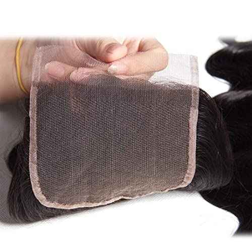 Nadula Hair 12A Body Wave 4x4 lace Closure Free Part, 100% Unprocessed Brazilian Human Virgin Hair Top Swiss Lace Closure with Baby Hair Natural Black Color 14 inch