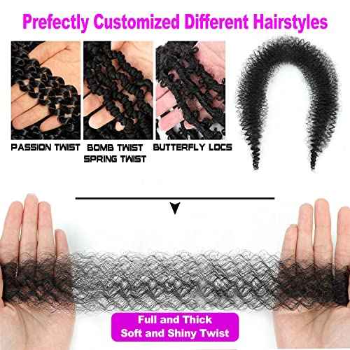 Afro Twist Hair 16Inch 3Packs Springy Afor Twist Hair Black Color Pre Fluffed Spring Twist Hair Marley Twist Braiding Hair for Black Women (16 Inch (Pack of 3), 1B#) ¡¦