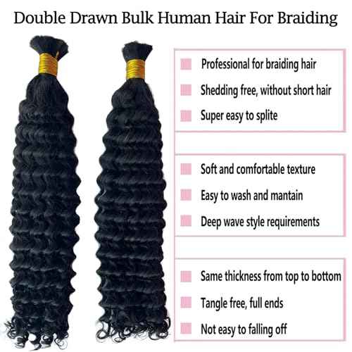 Bulk Hair Double Drawn Human Bundles Spanish Curly Extensions For Boho Knotless Braiding No Weft Water Wave Full End Burmese Bulk Hair Boho Braids for Women 22inch 1Bundle 100g