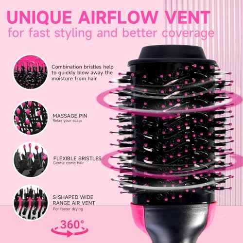 4-in-1 Hair Dryer Brush - Ionic Ceramic Titanium Brush Blow Dryer Hot Air Styler for Frizz-Free Blowouts, Salon Volumizer & Straightener with ALCI Safety Plug, 3 Heat Settings Hot Air Styler