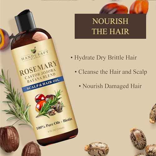 Handcraft Blends Rosemary Oil for Hair 8 Fl Oz | Nourishing Hair Oil | 100% Pure and Natural | Rosemary, Castor, Jojoba, and Batana Oils & Biotin