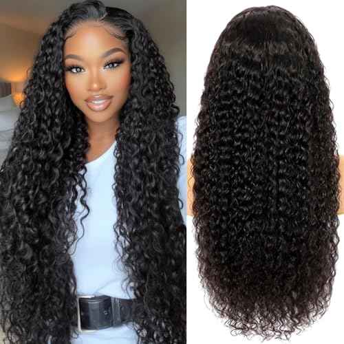 30 Inch Deep Wave Lace Front Wigs Human Hair 200 Density 13x6 HD Transparent Water Wave Lace Front Wigs Human Hair Pre Plucked Deep Wave Wig Glueless Curly Wig for Women