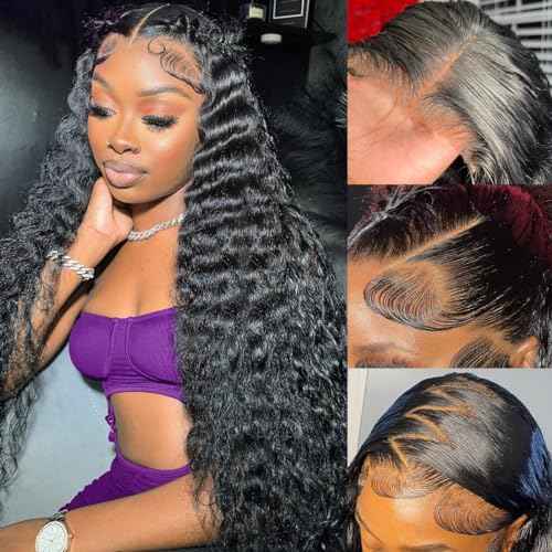 30 Inch Lace Front Wig Human Hair Pre Plucked 13x4 Transparent HD Lace Frontal Wigs Human Hair Deep Wave Lace Front Wigs Human Hair 180% Density Curly Wigs for Black Women