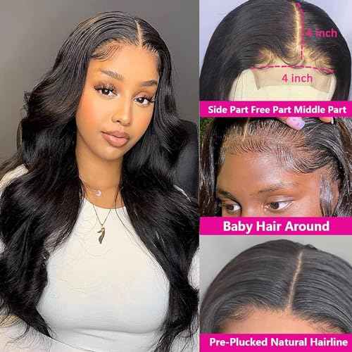 4x4 Lace Front?Wigs Human Hair Pre Plucked with Baby Hair 150% Density 24 Inch Body Wave Brazilian Virgin Frontal Human Hair Wigs 4x4 Glueless HD Lace Closure Wig Human Hair for Women