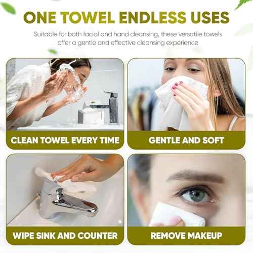 Disposable Face Towels ? 100 Count (2 x 50 Boxes) XL 10¡±x12¡± Biodegradable Dry Wipes | Ultra Soft, Lint-Free, Dual-Texture Face Cloths | Chemical-Free, Fragrance-Free Facial Towels for Sensitive Skin