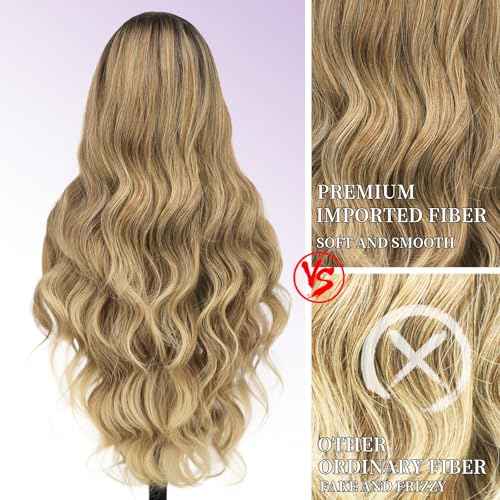 AISI HAIR 13¡¿4 HD Mixed Blonde Lace Front Wigs for Women Pre-Plucked Long Body Wavy Synthetic Lace Mixed Blonde Wig with Baby Hair for Beginner Friendly Free Part 28 Inch