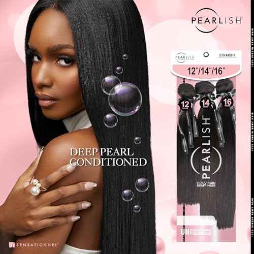 Sensationnel Pearlish multi bundle - straight deep pearl conditioned 15a soft remy beauty supply sew in or glue on human hair layered lengths (12 14 16 inch, NATURAL/BLACK)