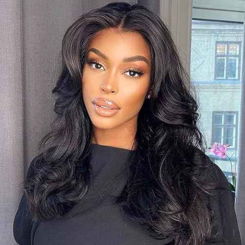 Bob Wig Human Hair 13x4 Body Wave Lace Front Wigs Human Hair 200% Density Human Hair Wigs for Black Women with Baby Hair (18 Inch, Natural Black)