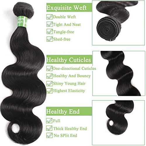 beauty youth Brazilian Hair Body Wave Human Hair Bundles With Closure(14 16 18 + 12) Body Wave Lace Closure with Bundles Unprocessed Body Wave Human Hair Extensions Weave with Closure Natural Color