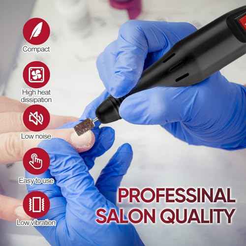 Professional Electric Nail Drill Machine Nails File Manicure Pedicure Set for Acrylic Gel Dip Powder Art Shape Remover Tool Polisher Grinder Low Noise with 6 Drill Bits 156pcs Sanding Bands (Black)