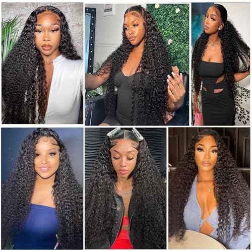 Manorshen 28 Inch 5x5 HD Lace Closure Wigs Human Hair Pre Plucked Deep Wave Human Hair Wigs for Black Women Glueless 180% Density Wet and Wavy Deep Curly Wig Natural Color with Baby Hair