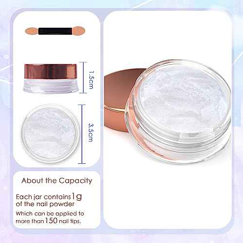 Laza White Chrome Nail Powder Glazed Donut Nails Metallic Effect Pigment Shimmer Pearlescent Mica Powder Iridescent Aurora Nail Glitter Fairy Dust Gel Nail Art Supplies Nail Techs ? Pearl Chrome