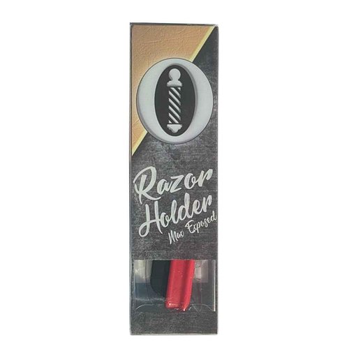 Professional Razor Holder – Ultra 3mm Exposed straight razor holder, short and long blades capable safe clip system (Red)