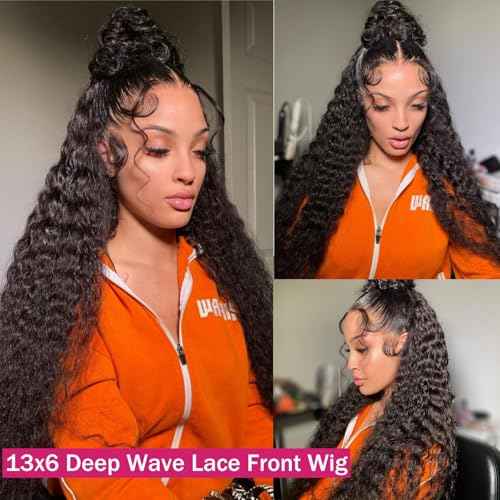13x6 Deep Wave Lace Front Wigs Human Hair 200% Density Curly Wet and Wavy HD Lace Front Wigs Pre Plucked Frontal Wigs Human Hair Glueless Wig For Women 28 Inch