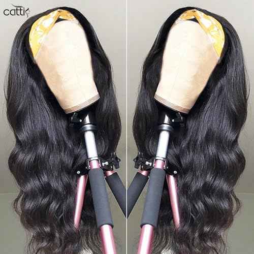 catti Headband Wig Human Hair Body Wave Headband Wigs for Black Women Glueless None Lace Front Wigs Human Hair Brazilian Virgin Hair Machine Made Half Wig 150% Density (26" Headband wigs)
