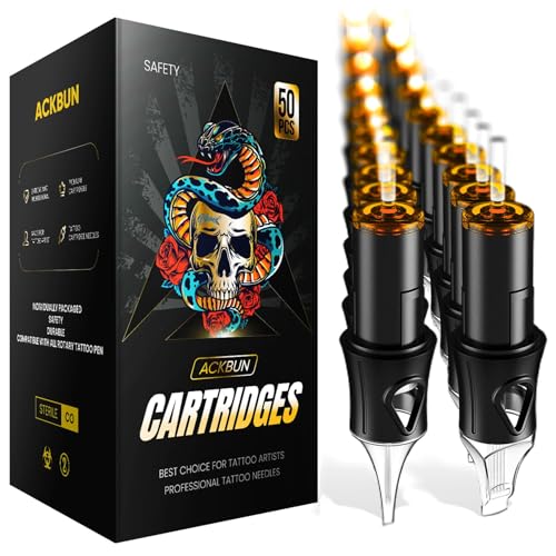 50 Assorted Tattoo Cartridge Needles Mixed Size #12 Standard Round Liner Shader Magnum - 5Pcs each of 5RL, 7RL, 9RL, 11RL, 5RS, 9RS, 15M1, 21M1, 15RM, 21RM Pro Disposable Tattoo Needles