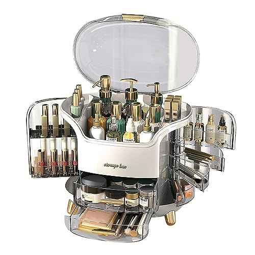 Makeup Organizer, Large Capacity Cosmetic Storage, Skincare Organizer with 2 Storage Drawers, Cosmetics Organizer for Skincare, Lipsticks, Perfume for Bathroom Countertop, Bedroom Dresser (White)