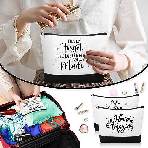 Cunno 30 Pcs Canvas Zipper Pouch Bulk Inspirational Quotes Makeup Bags 6 Style Women Employee Christmas Appreciation Gifts for Emergency Nurse Teacher Travel Toiletry Organized(Classic)