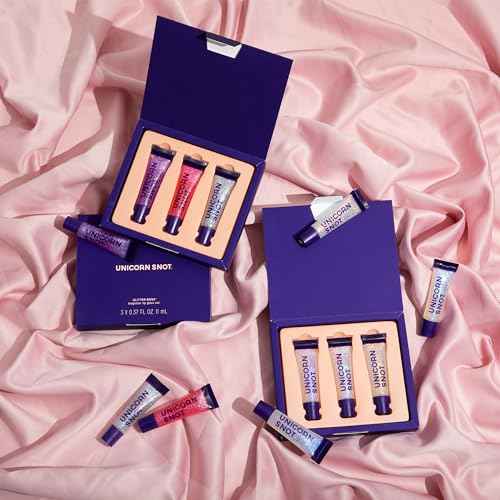 UNICORN SNOT Plant-Based Glitter Lip Gloss Gift Set - Sparkly & Shimmer Lips for Christmas Gift Set | Holographic Lip Gloss, Stocking Stuffers for Holiday | Vegan & Cruelty Free 0.37fl oz 3-Pack
