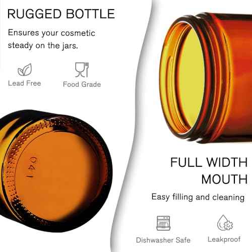4 oz Glass Jars with Lids, 16 Pack Amber Jars with Lids & Inner Liners, Wide Mouth | Glass Black Mason Jars for Cream, Lotion, Honey, Jam, Jelly | Kitchen & Home