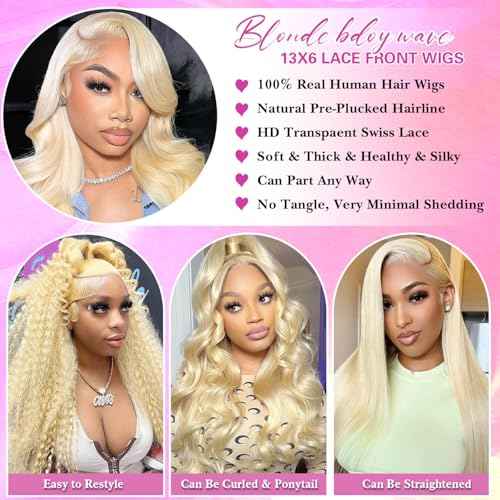 613 Lace Front Wig Human Hair Blonde Wig Human Hair Body Wave 13x6 HD Transparent Lace Front Wigs Pre Plucked 613 HD Lace Frontal Wigs 24 Inch 200 Density with Baby hair