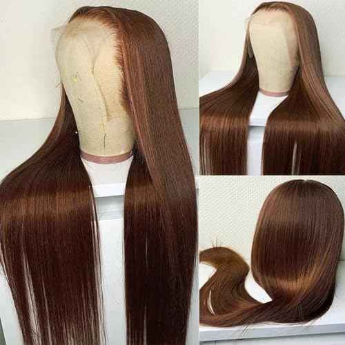 Chocolate Brown Lace Front Wig 26 Inch 13x6 HD Straight Lace Front Wigs Human Hair Pre Plucked 200% Density Glueless Frontal Wigs Brown Human Hair Wig for Women