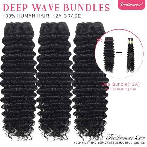 Deep Wave Human Hair Bundles for Black Women 12A Brazilian Wet and Wavy Human Hair 3 Bundles 20 20 20 Inch Deep Curly Bundle