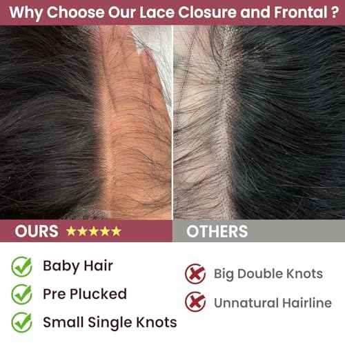 6x6 Lace Closure, Ultra-Thin Invisible HD Transparent Lace Closure Pre Plucked with Baby Hair 12A Grade Straight Brazilian Human Hair Closure with Free Part Natural Hairline 14 Inch