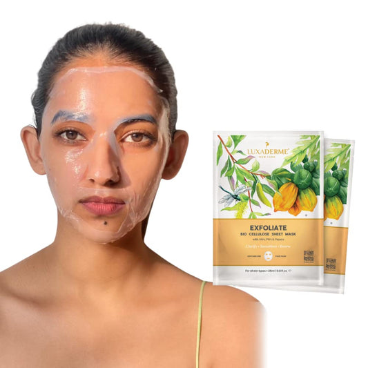 LuxaDerme Exfoliate Bio Cellulose Face Sheet Mask with Green Tea & Papaya Serum | Exfoliates dead skin cells, resurfaces & moisturizes skin | All skin types. 100% Fermented Coconut Jelly. (Pack of 1)