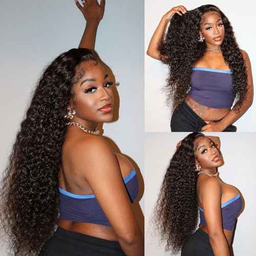 Deep Wave Human Hair Bundles with Closure 20 22 24 with 20inch Unprocessed 10A Deep Wave Bundles Human Hair with 4x4 Lace Closure Natural Color Curly Bundles Human Hair