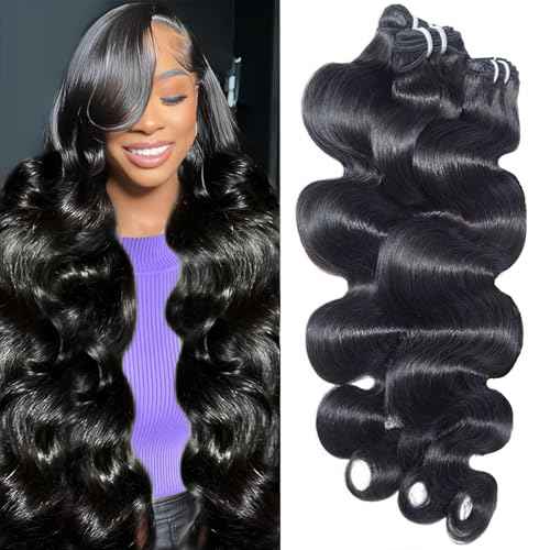 12A Human Hair Bundles 20 22 24 Inch Body Wave Bundles Human Hair 100% Unprocessed Brazilian Virgin Hair Real Human Hair Extensions Natural Black