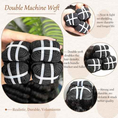 Lemoda Burmese Deep Wave Bundles Human Hair 14 14 14 Inch 100% Unprocessed Raw Human Hair Loose Deep Wave 3 Bundles Extensions 15A Raw Burmese Curly Bundles Natural Color