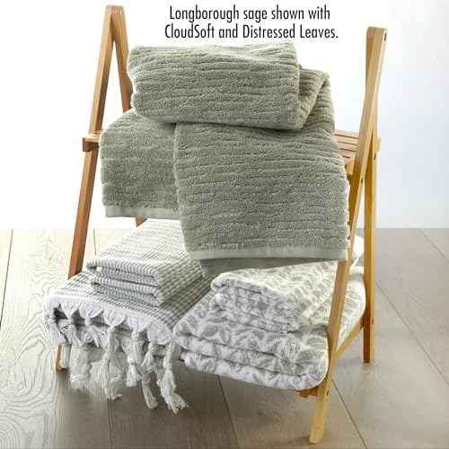 SKL Home Longborough 100% Turkish Cotton Premium 4-Piece Washcloth Set, 520 GSM, Soft & Absorbent Jacquard, Sage
