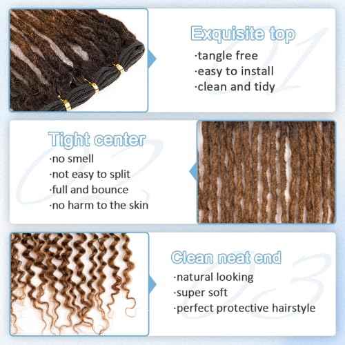 Originea 0.6cm 6-18 Inch 100% Human Hair Dreadlock Extensions Curly Ends Loc Extensions Human Hair For Women/Kids Handmade Permanent Loc Extensions Can Be Dyed Bleached Curled T30# 10 inch 30 Strands