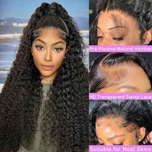 soHygge 13x6 HD Deep Wave Lace Front Wigs Human Hair Pre Plucked 200% Density Deep Curly Gluless Wigs Human Hair Lace Frontal Wigs with Baby Hair Natural Hairline 22 Inch